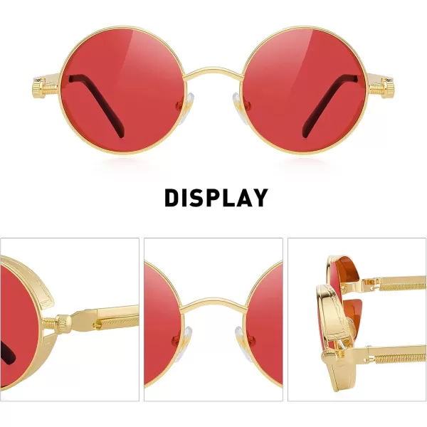 MERRYS Gothic Steampunk Sunglasses for Women Men Round Lens Metal Frame S567Goldred