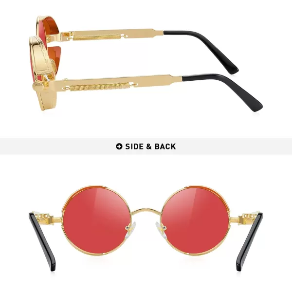 MERRYS Gothic Steampunk Sunglasses for Women Men Round Lens Metal Frame S567Goldred
