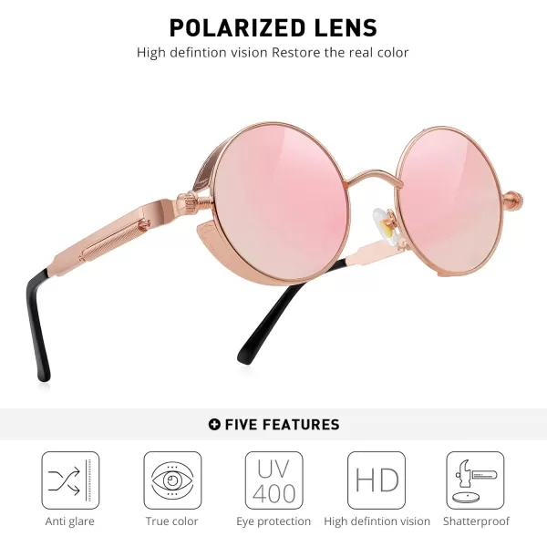 MERRYS Gothic Steampunk Sunglasses for Women Men Round Lens Metal Frame S567Pink Mirror