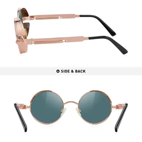 MERRYS Gothic Steampunk Sunglasses for Women Men Round Lens Metal Frame S567Pink Mirror