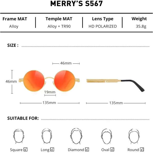 MERRYS Gothic Steampunk Sunglasses for Women Men Round Lens Metal Frame S567Red Mirror