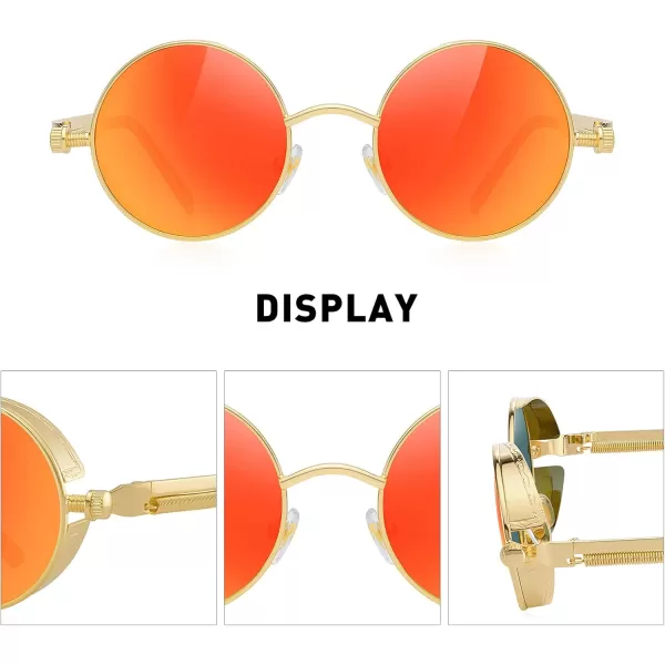 MERRYS Gothic Steampunk Sunglasses for Women Men Round Lens Metal Frame S567Red Mirror