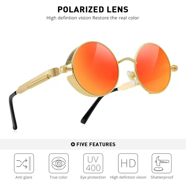 MERRYS Gothic Steampunk Sunglasses for Women Men Round Lens Metal Frame S567Red Mirror