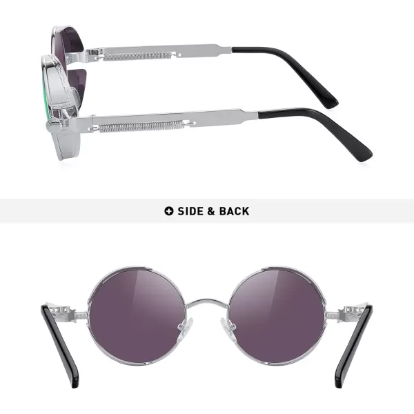 MERRYS Gothic Steampunk Sunglasses for Women Men Round Lens Metal Frame S567Silver FrameGreen Mirror Lens