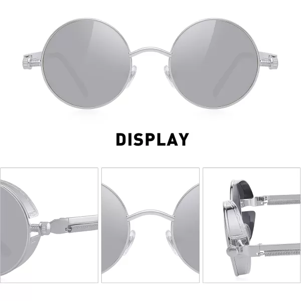 MERRYS Gothic Steampunk Sunglasses for Women Men Round Lens Metal Frame S567Silver Mirror