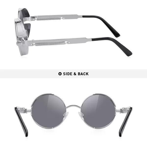 MERRYS Gothic Steampunk Sunglasses for Women Men Round Lens Metal Frame S567Silver Mirror