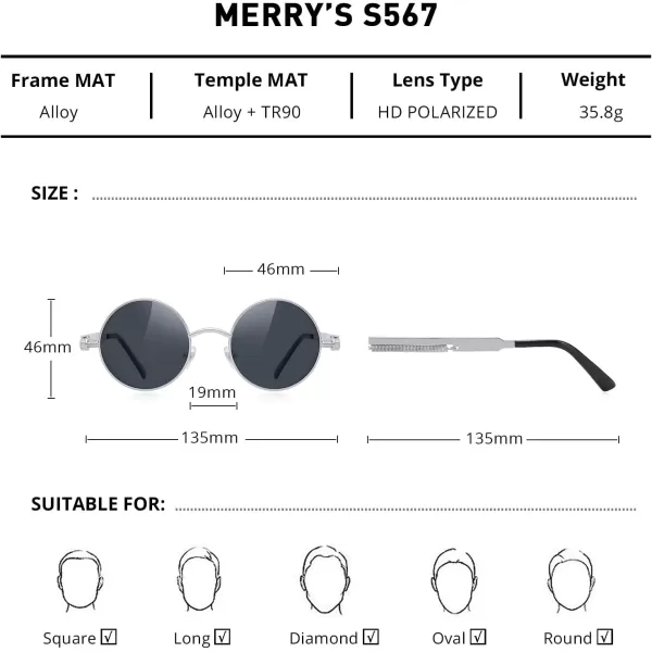 MERRYS Gothic Steampunk Sunglasses for Women Men Round Lens Metal Frame S567Silverblack
