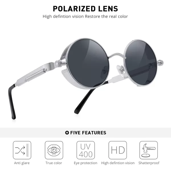 MERRYS Gothic Steampunk Sunglasses for Women Men Round Lens Metal Frame S567Silverblack