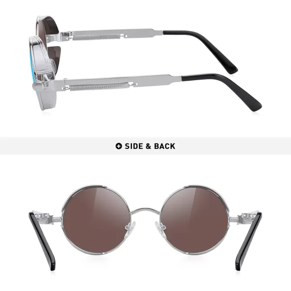 MERRYS Gothic Steampunk Sunglasses for Women Men Round Lens Metal Frame S567Silverblue