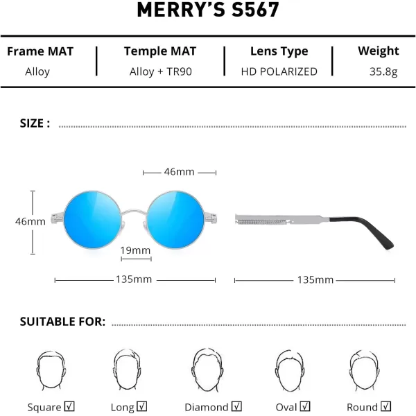 MERRYS Gothic Steampunk Sunglasses for Women Men Round Lens Metal Frame S567Silverblue