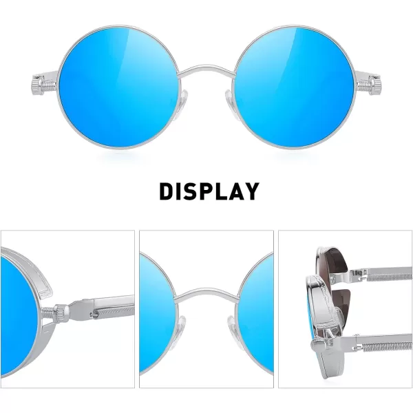MERRYS Gothic Steampunk Sunglasses for Women Men Round Lens Metal Frame S567Silverblue