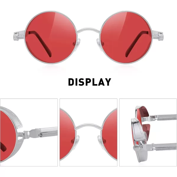 MERRYS Gothic Steampunk Sunglasses for Women Men Round Lens Metal Frame S567Silverred