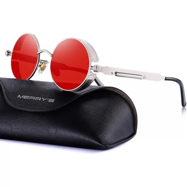 MERRYS Gothic Steampunk Sunglasses for Women Men Round Lens Metal Frame S567Silverred