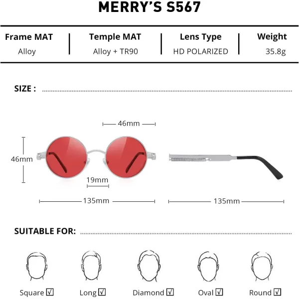 MERRYS Gothic Steampunk Sunglasses for Women Men Round Lens Metal Frame S567Silverred