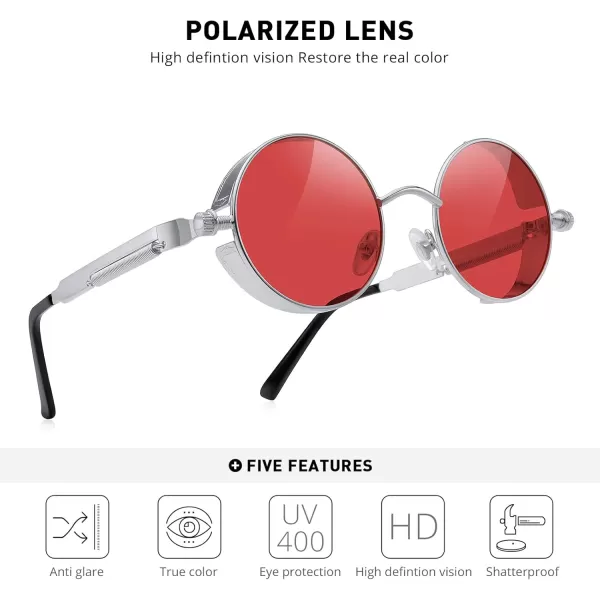 MERRYS Gothic Steampunk Sunglasses for Women Men Round Lens Metal Frame S567Silverred