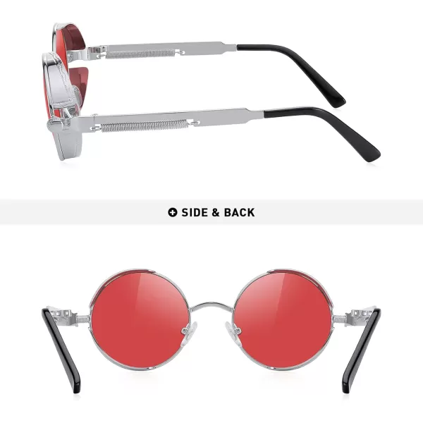 MERRYS Gothic Steampunk Sunglasses for Women Men Round Lens Metal Frame S567Silverred