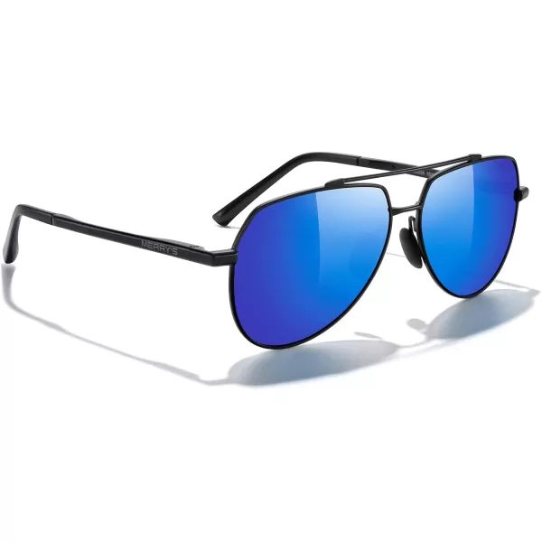 MERRYS Men Classic Pilot Sunglasses for Men Women  Polarized Driving Sun glasses Mirrored Lens UV 400 Protection 58 MMA Black FrameBlue Mirror Lens