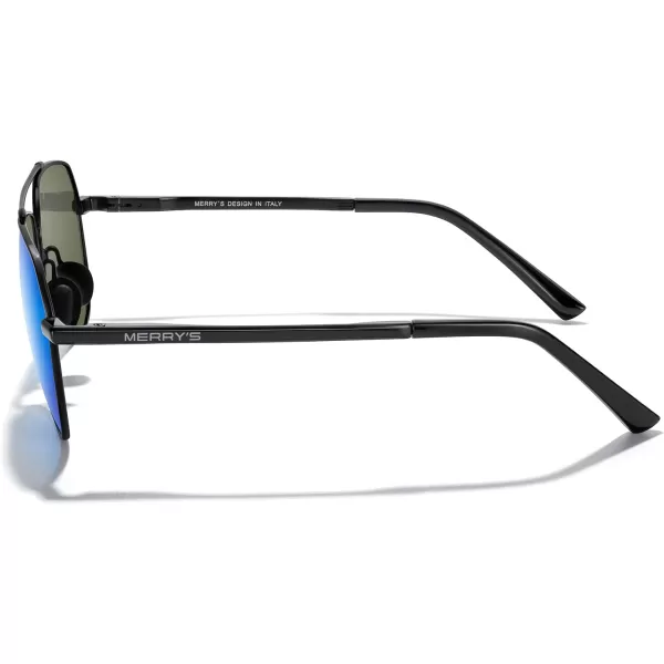 MERRYS Men Classic Pilot Sunglasses for Men Women  Polarized Driving Sun glasses Mirrored Lens UV 400 Protection 58 MMA Black FrameBlue Mirror Lens