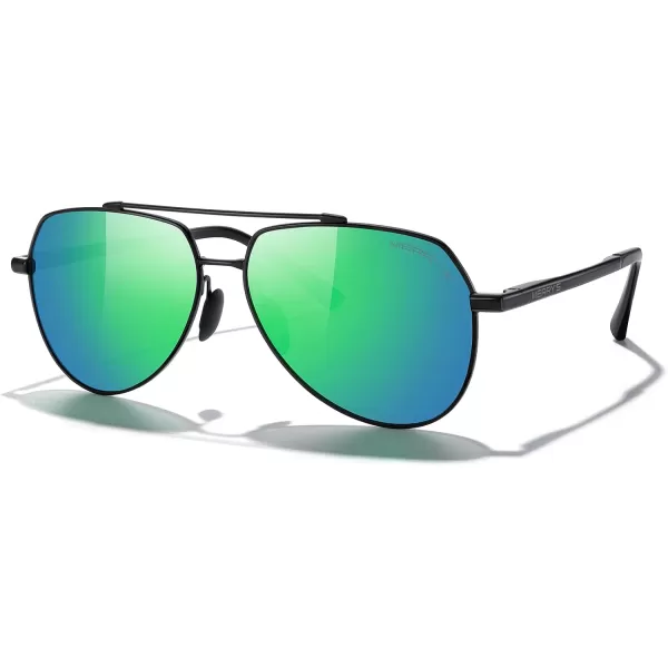 MERRYS Men Classic Pilot Sunglasses for Men Women  Polarized Driving Sun glasses Mirrored Lens UV 400 Protection 58 MMAblack FrameGreen Mirror Lens