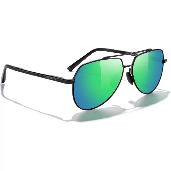 MERRYS Men Classic Pilot Sunglasses for Men Women  Polarized Driving Sun glasses Mirrored Lens UV 400 Protection 58 MMAblack FrameGreen Mirror Lens