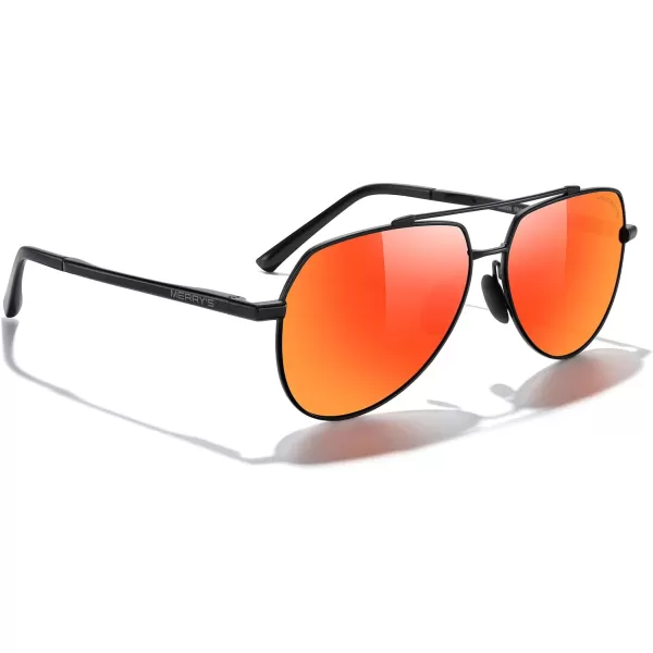 MERRYS Men Classic Pilot Sunglasses for Men Women  Polarized Driving Sun glasses Mirrored Lens UV 400 Protection 58 MMAblack FrameRed Mirror Lens