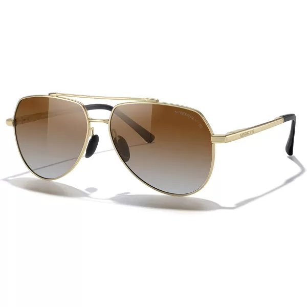 MERRYS Men Classic Pilot Sunglasses for Men Women  Polarized Driving Sun glasses Mirrored Lens UV 400 Protection 58 MMAgold FrameBrown Gradient Lens