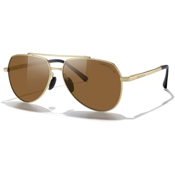 MERRYS Men Classic Pilot Sunglasses for Men Women  Polarized Driving Sun glasses Mirrored Lens UV 400 Protection 58 MMAgold FrameBrown Lens
