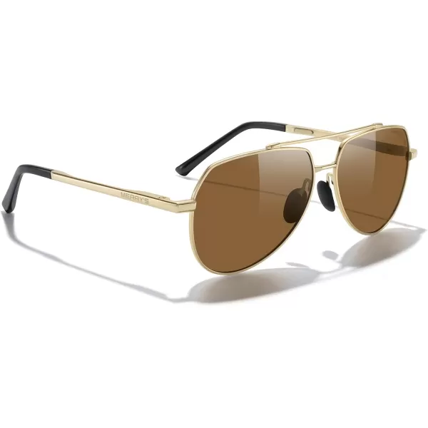 MERRYS Men Classic Pilot Sunglasses for Men Women  Polarized Driving Sun glasses Mirrored Lens UV 400 Protection 58 MMAgold FrameBrown Lens