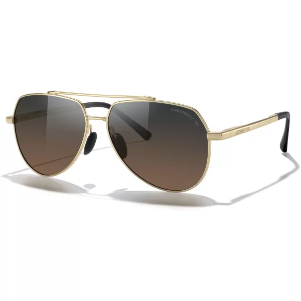 MERRYS Men Classic Pilot Sunglasses for Men Women  Polarized Driving Sun glasses Mirrored Lens UV 400 Protection 58 MMAgold FrameGray Brown Lens