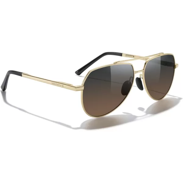 MERRYS Men Classic Pilot Sunglasses for Men Women  Polarized Driving Sun glasses Mirrored Lens UV 400 Protection 58 MMAgold FrameGray Brown Lens
