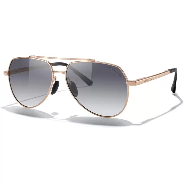 MERRYS Men Classic Pilot Sunglasses for Men Women  Polarized Driving Sun glasses Mirrored Lens UV 400 Protection 58 MMArose Gold FrameBlack Gradient Lens