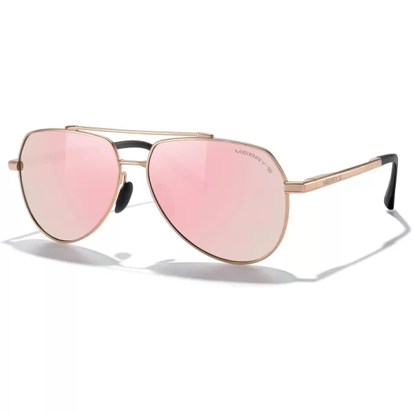 MERRYS Men Classic Pilot Sunglasses for Men Women  Polarized Driving Sun glasses Mirrored Lens UV 400 Protection 58 MMArose Gold FramePink Mirror Lens