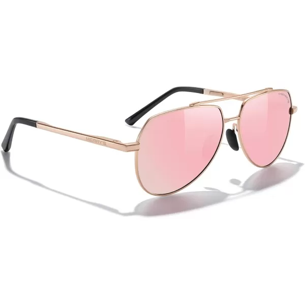 MERRYS Men Classic Pilot Sunglasses for Men Women  Polarized Driving Sun glasses Mirrored Lens UV 400 Protection 58 MMArose Gold FramePink Mirror Lens