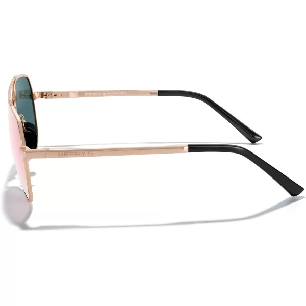 MERRYS Men Classic Pilot Sunglasses for Men Women  Polarized Driving Sun glasses Mirrored Lens UV 400 Protection 58 MMArose Gold FramePink Mirror Lens