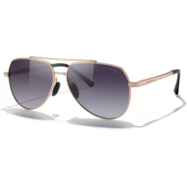 MERRYS Men Classic Pilot Sunglasses for Men Women  Polarized Driving Sun glasses Mirrored Lens UV 400 Protection 58 MMArose Gold FramePurple Gradient Lens
