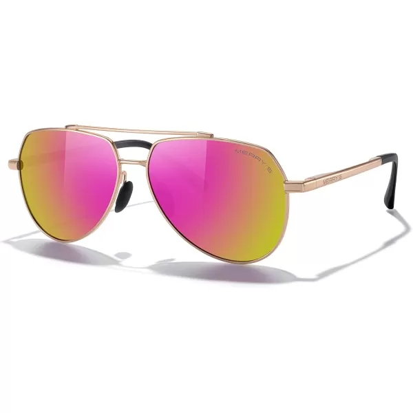 MERRYS Men Classic Pilot Sunglasses for Men Women  Polarized Driving Sun glasses Mirrored Lens UV 400 Protection 58 MMArose Gold FrameRose Red Mirror Lens