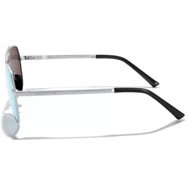 MERRYS Men Classic Pilot Sunglasses for Men Women  Polarized Driving Sun glasses Mirrored Lens UV 400 Protection 58 MMAsilver FrameBlue Mirror Lens