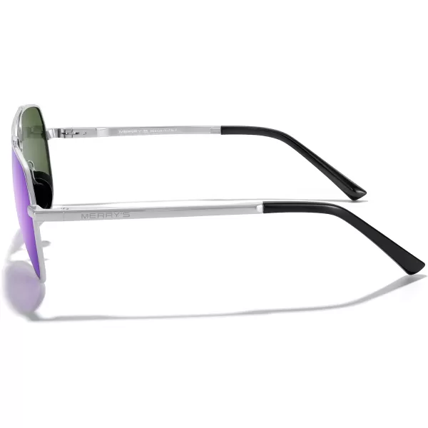 MERRYS Men Classic Pilot Sunglasses for Men Women  Polarized Driving Sun glasses Mirrored Lens UV 400 Protection 58 MMAsilver FramePurple Mirror Lens