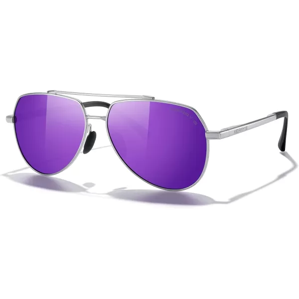 MERRYS Men Classic Pilot Sunglasses for Men Women  Polarized Driving Sun glasses Mirrored Lens UV 400 Protection 58 MMAsilver FramePurple Mirror Lens