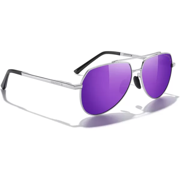 MERRYS Men Classic Pilot Sunglasses for Men Women  Polarized Driving Sun glasses Mirrored Lens UV 400 Protection 58 MMAsilver FramePurple Mirror Lens