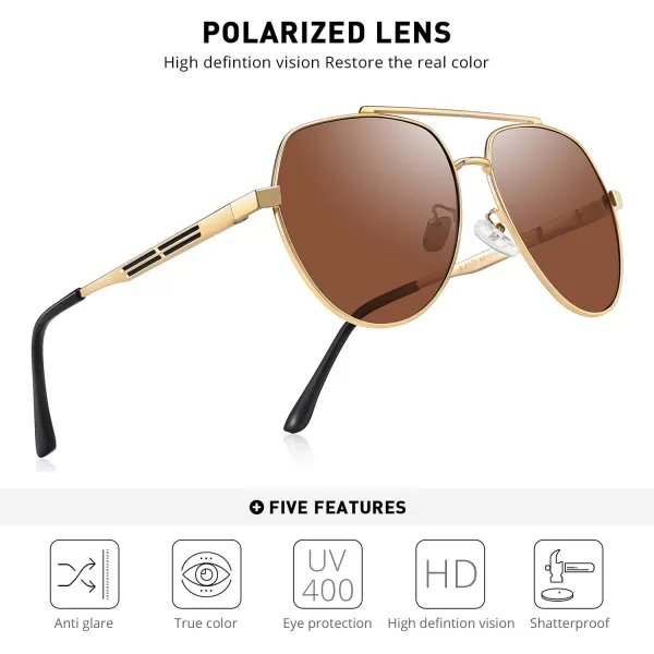 MERRYS Men Classic Pilot Sunglasses for Men Women  Polarized Driving Sun glasses Mirrored Lens UV 400 Protection 58 MMZgoldbrown