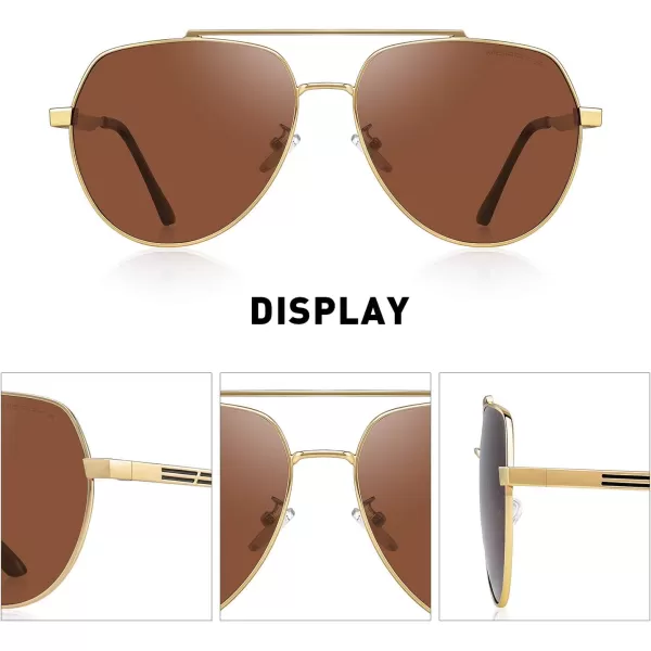 MERRYS Men Classic Pilot Sunglasses for Men Women  Polarized Driving Sun glasses Mirrored Lens UV 400 Protection 58 MMZgoldbrown