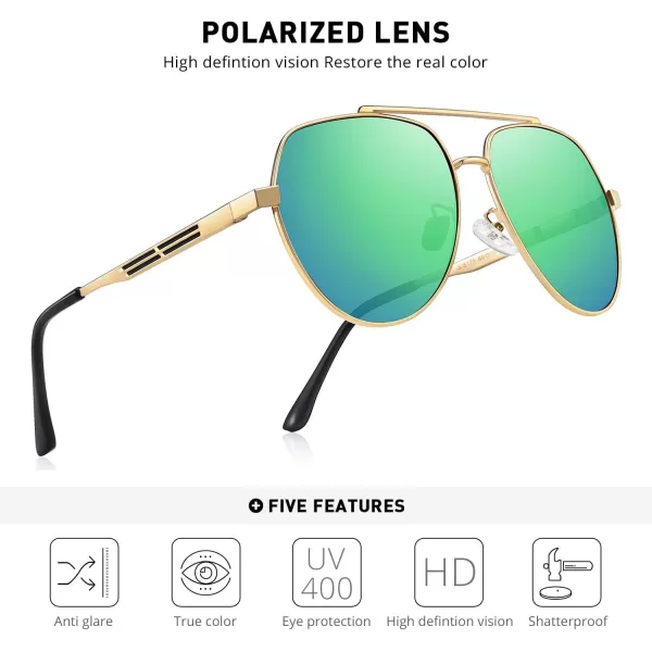 MERRYS Men Classic Pilot Sunglasses for Men Women  Polarized Driving Sun glasses Mirrored Lens UV 400 Protection 58 MMZgoldgreen