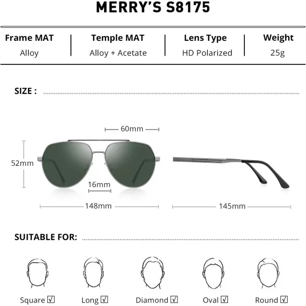 MERRYS Men Classic Pilot Sunglasses for Men Women  Polarized Driving Sun glasses Mirrored Lens UV 400 Protection 58 MMZgrayg15