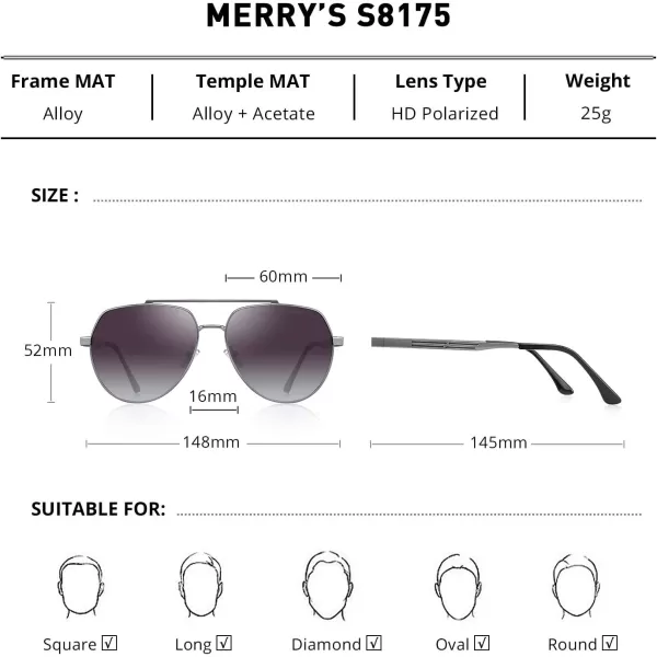 MERRYS Men Classic Pilot Sunglasses for Men Women  Polarized Driving Sun glasses Mirrored Lens UV 400 Protection 58 MMZgraygray