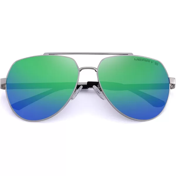 MERRYS Men Classic Pilot Sunglasses for Men Women  Polarized Driving Sun glasses Mirrored Lens UV 400 Protection 58 MMZgreen Mirror