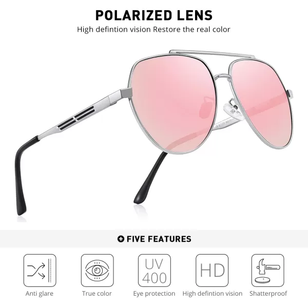 MERRYS Men Classic Pilot Sunglasses for Men Women  Polarized Driving Sun glasses Mirrored Lens UV 400 Protection 58 MMZpink Mirror