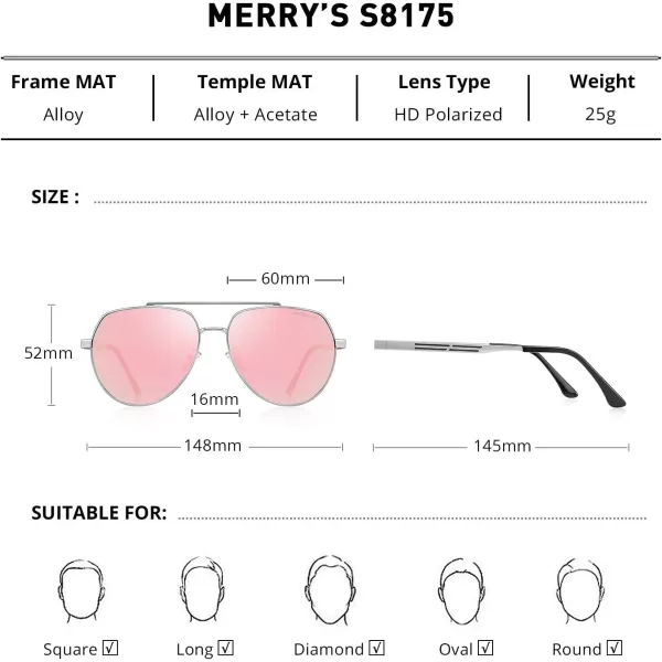 MERRYS Men Classic Pilot Sunglasses for Men Women  Polarized Driving Sun glasses Mirrored Lens UV 400 Protection 58 MMZpink Mirror