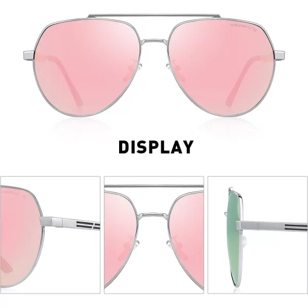 MERRYS Men Classic Pilot Sunglasses for Men Women  Polarized Driving Sun glasses Mirrored Lens UV 400 Protection 58 MMZpink Mirror