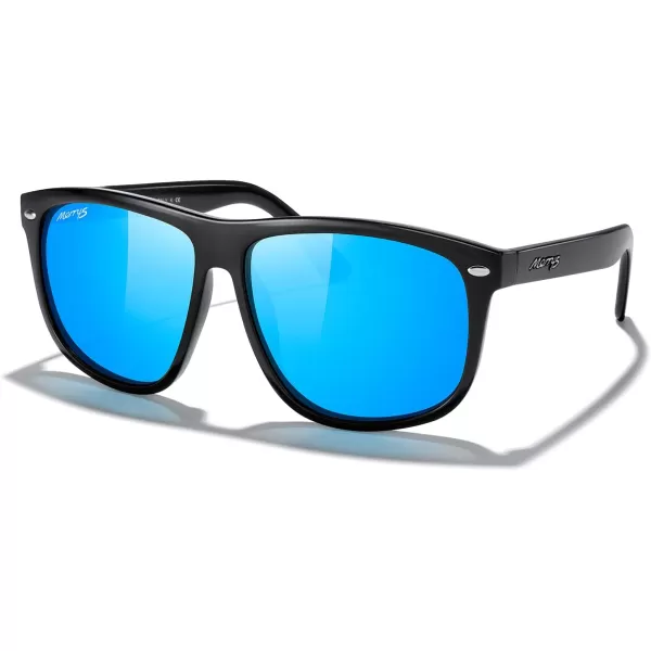 MERRYS Mens Oversized Square Polarized Sunglasses for Driving Fishing Golfing UV400 Protection S8147Black FrameBlue Mirror Lens